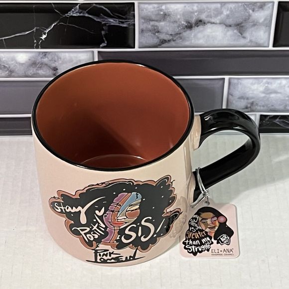 Pink Lomein STAY POSITIVE SIS Handmade Ceramic Coffee Mug 18Oz Eli and Ana - Picture 10 of 17